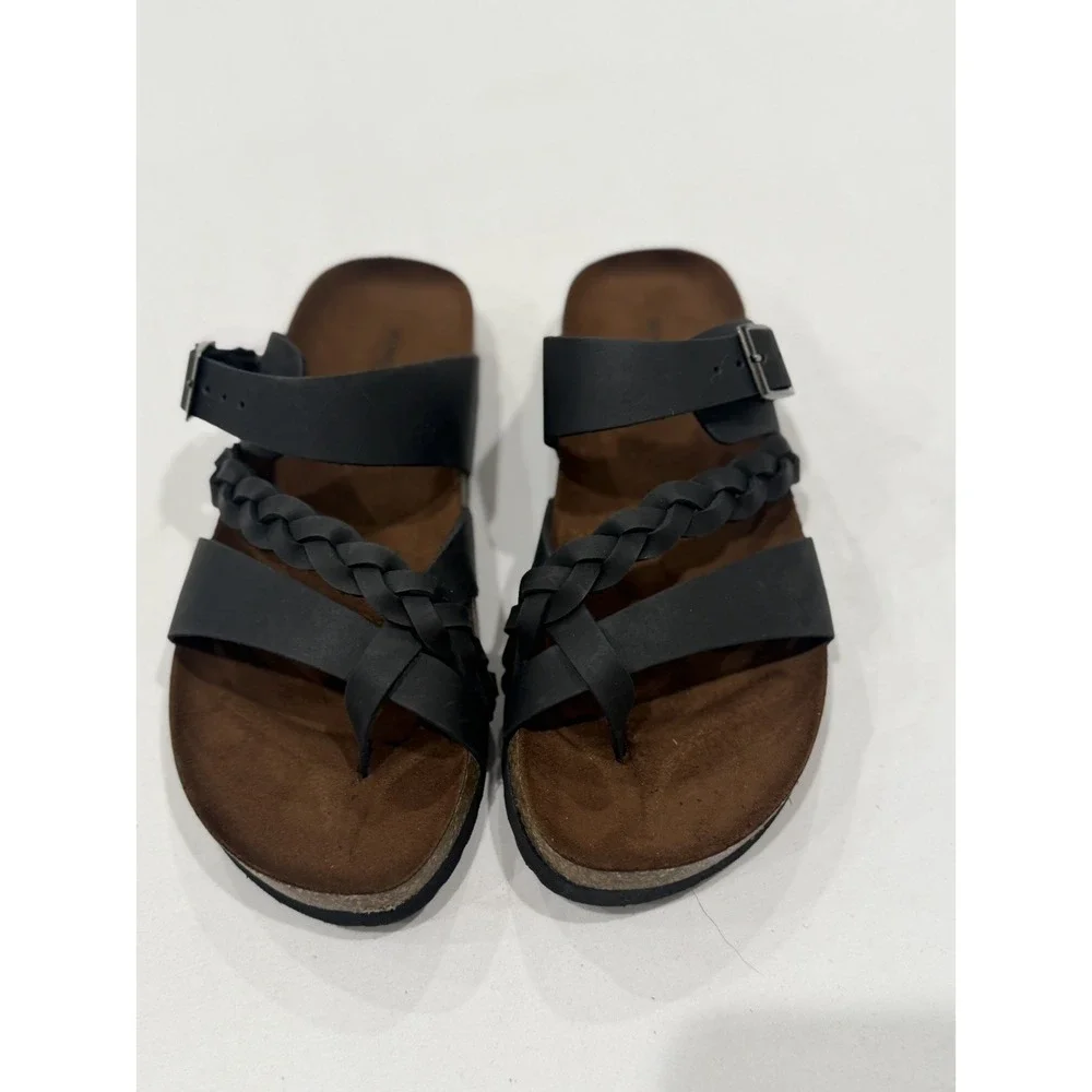 Sonoma Women's Slip On Leather Sandals Brown 6 casual vacation preppy comfort